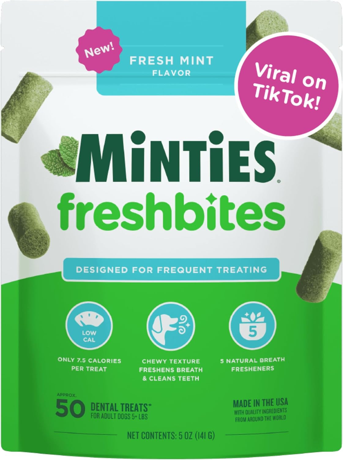 Dental Chews for Dogs, 20 Count, Vet-Recommended Mint-Flavored Dental Dog Treats for Medium Sizes 25-50 Lbs, Bones Clean Teeth, Fight Bad Breath, and Removes Plaque and Tartar