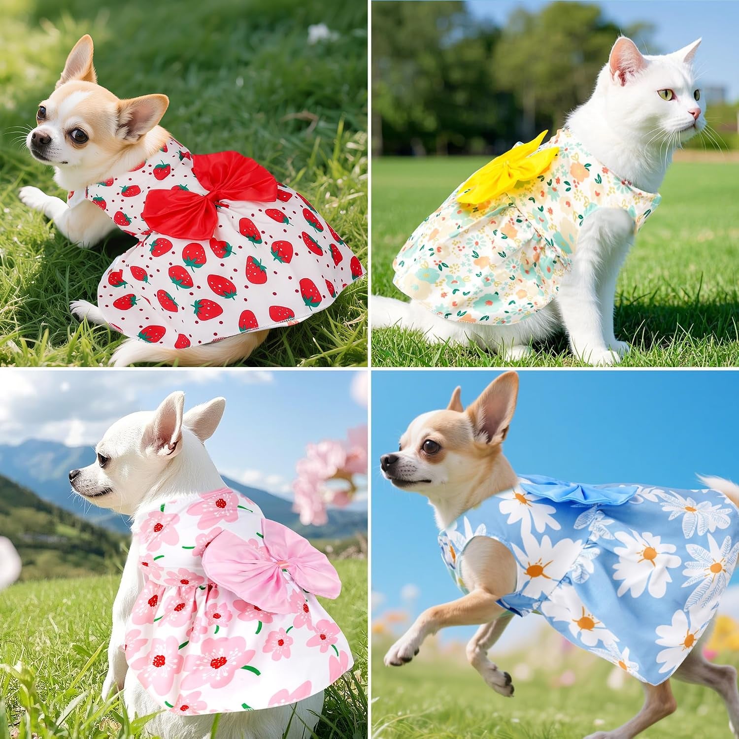 4Pcs Cute Dog Dress Pet Dress Puppy Skirt Summer Pet Clothes for Puppy Small Cats