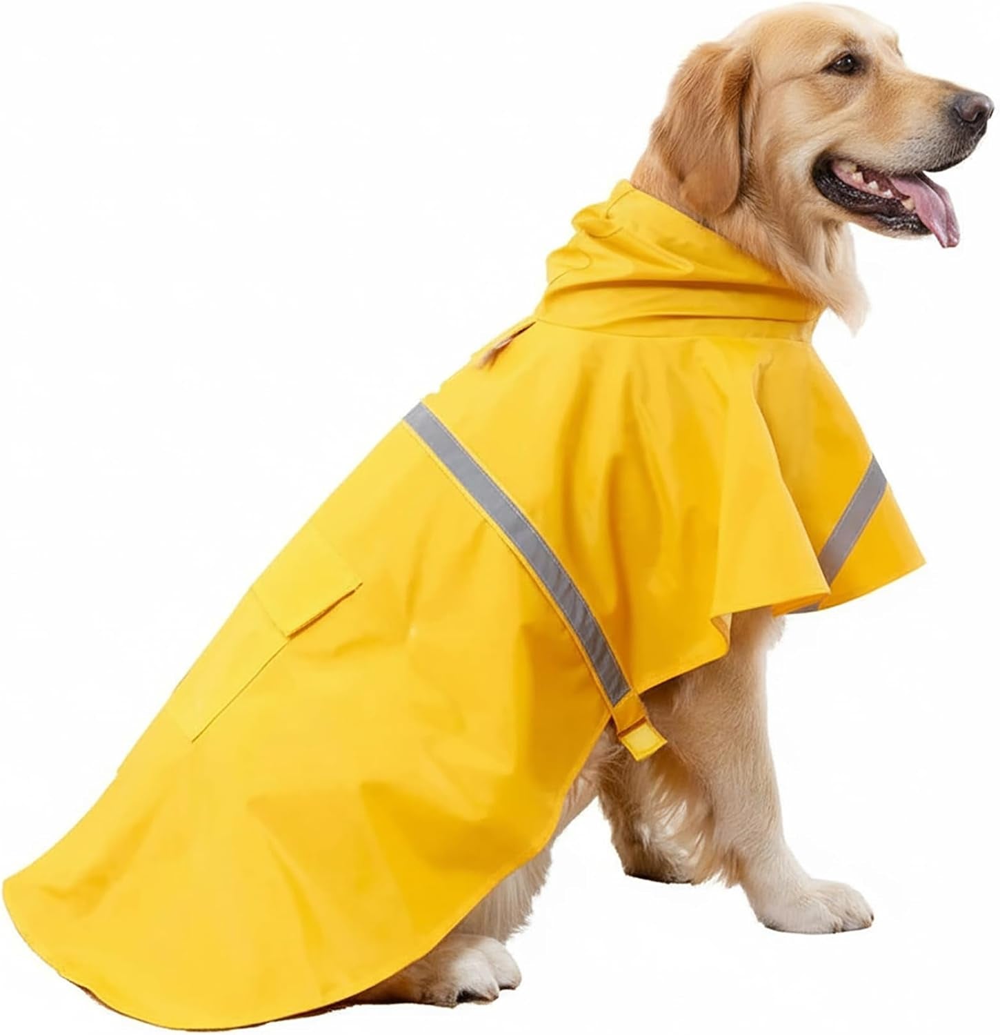 Dog Raincoats with Reflective Strip Hoodie,Poncho Jacket for Large Dogs Fit Golden Retriever Doodle (A1-Yellow, 24B (65-80 Lbs))