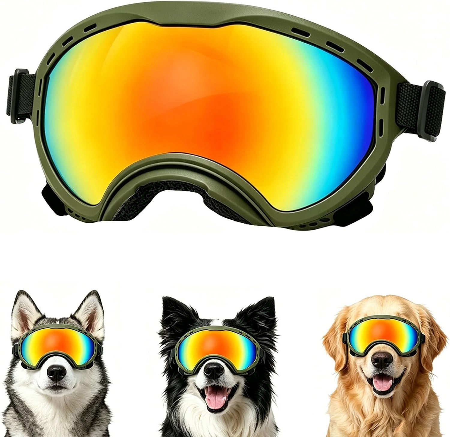 Dog Goggles for Medium to Large Breeds, UV Protection Dog Sunglasses with Colored PC Lens, Soft TPU Frame and Adjustable Straps, Windproof Dustproof Anti-Fog Pet Eyewear for Outdoor Activities (Pink)