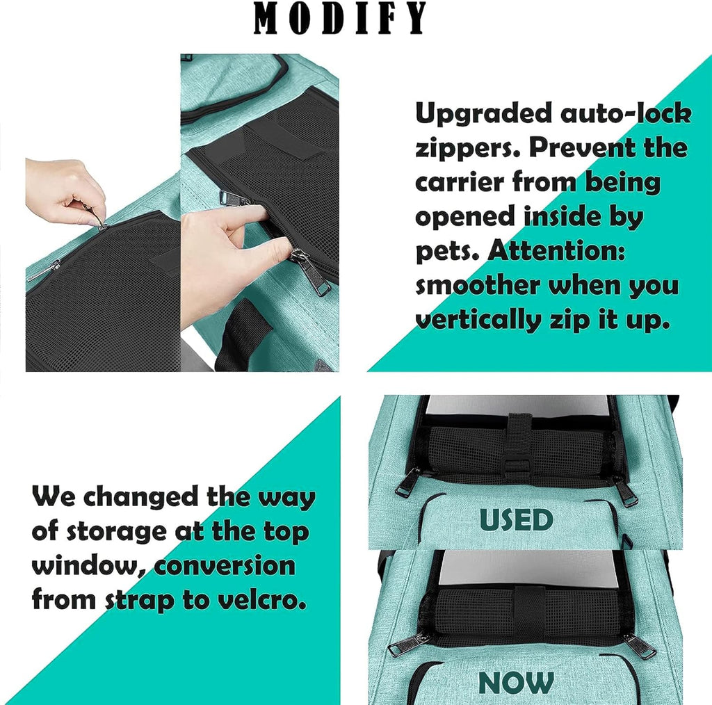 Small Dog Carrier for Puppy Yorkshire Softshell Car Transport Chihuahua Carry Cage 18-Inch Collapsible Doggie Vet Visit Crate Easy Load Roomy Pet Carrier Bag Kennel Dog Essentials Teal