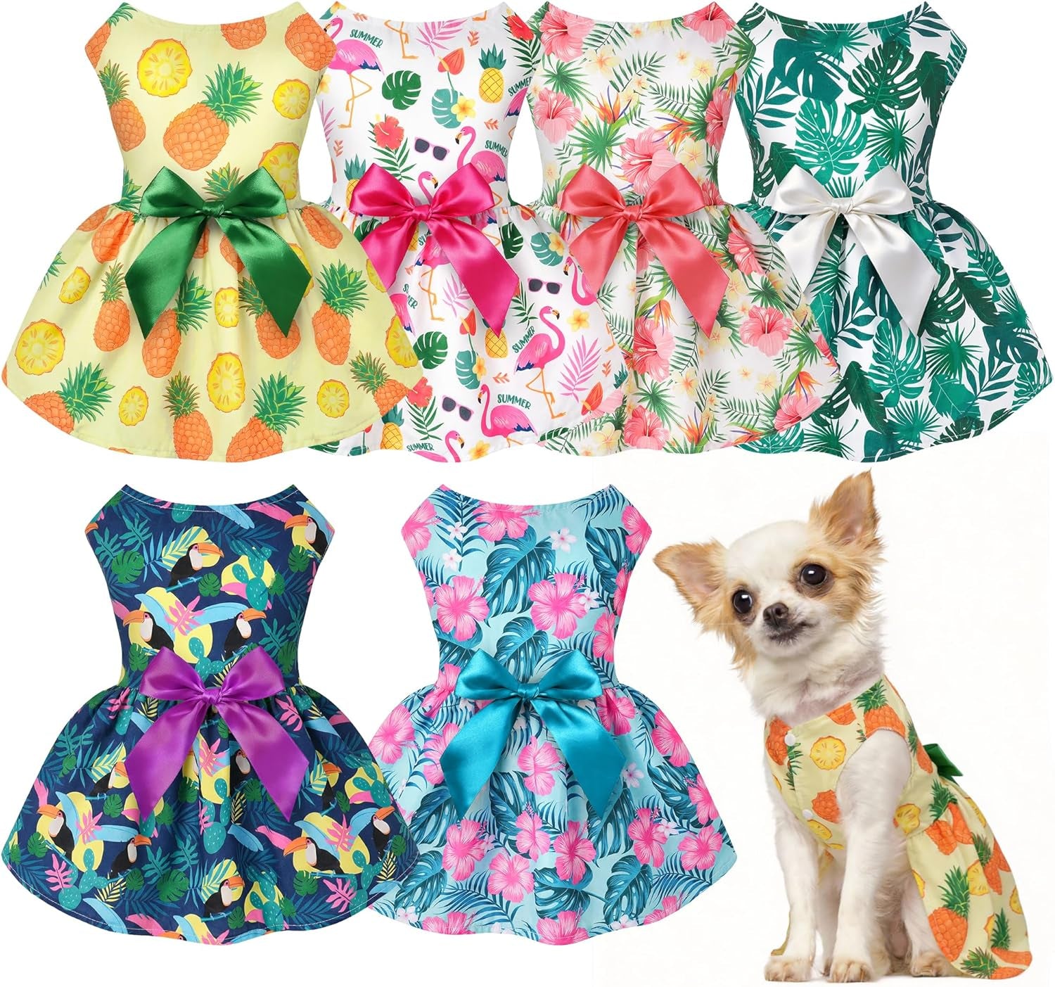 5 Pack Girl Dog Clothes Floral Summer Puppy Princess Bowknot Dog Dresses for Small Dogs Girl Clothes Cute Outfits for Boys Girls Pets Cats Dogs (X-Small, Floral Summer)