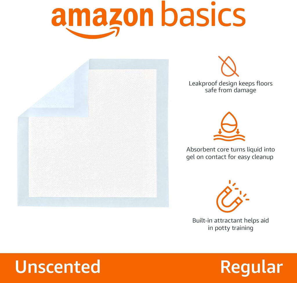 Leak-Proof Dog and Puppy Potty Training Pee Pads with Quick-Dry 5-Layer Super Absorbent Design, Regular Size 22 X 22 Inch, Blue & White, 100 Count