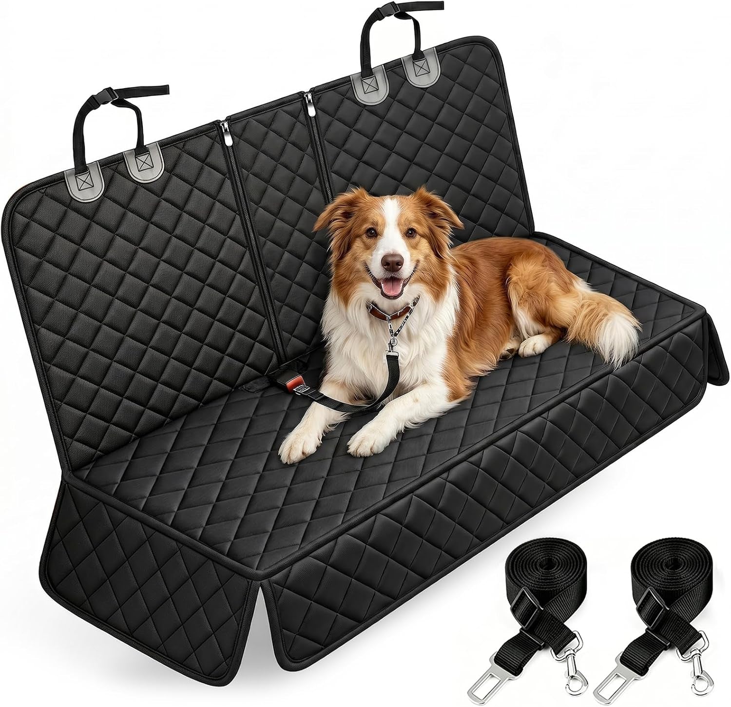 Dog Car Seat Cover, Back Seat Cover for Dogs Pet Car Seat Protector Waterproof Rear Seat Cover Durable Car Seat Cover, Fits Middle Armrest for Most Cars Suvs Trucks (53” Width)- Black