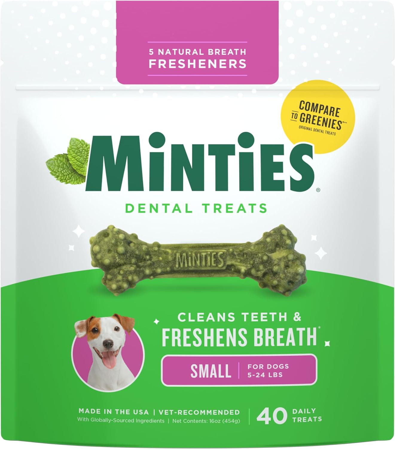 Dental Chews for Dogs, 20 Count, Vet-Recommended Mint-Flavored Dental Dog Treats for Medium Sizes 25-50 Lbs, Bones Clean Teeth, Fight Bad Breath, and Removes Plaque and Tartar