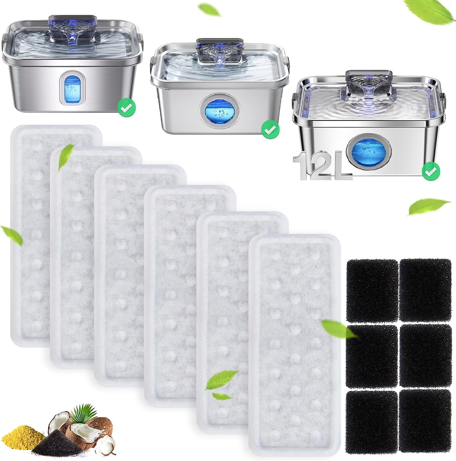 12L Dog Water Fountain, Stainless Steel Pet Water Fountain for Large Dogs Cats Multi-Pet Home, Quiet Dog Fountain Water Bowl with 3 Filters, Visible Window, Wide Deeper Drinking Area, Easy to Clean