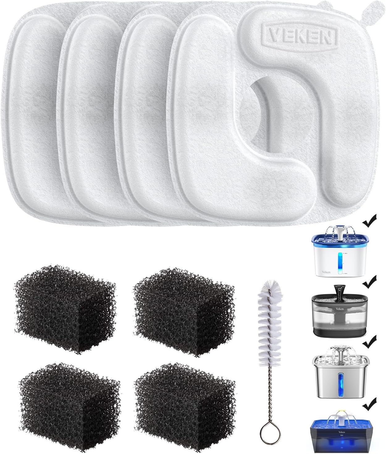 Cat Water Fountain Filters, 8 Pack Replacement Filters & 8 Pack Replacement Pre-Filter Sponges Set for 50Oz, 84Oz, 95Oz or 108Oz Automatic Pet Fountain Dog Water Dispenser