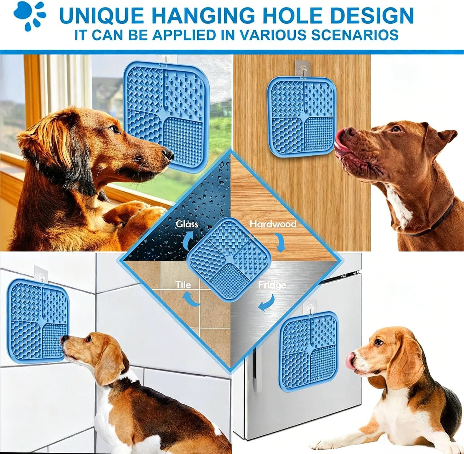 Licking Mat for Dogs & Cats with Suction Cups, 1 Pack Square Silicone Dog Slow Feeder Lick Pat for Anxiety Relief, Dog Toys to Keep Them Busy, Pets Bathing Training Grooming Mat 7.8 * 7.8 Inches