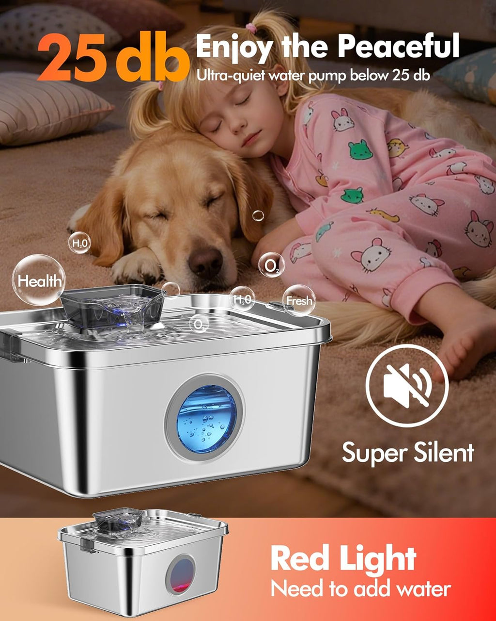 12L Dog Water Fountain, Stainless Steel Pet Water Fountain for Large Dogs Cats Multi-Pet Home, Quiet Dog Fountain Water Bowl with 3 Filters, Visible Window, Wide Deeper Drinking Area, Easy to Clean