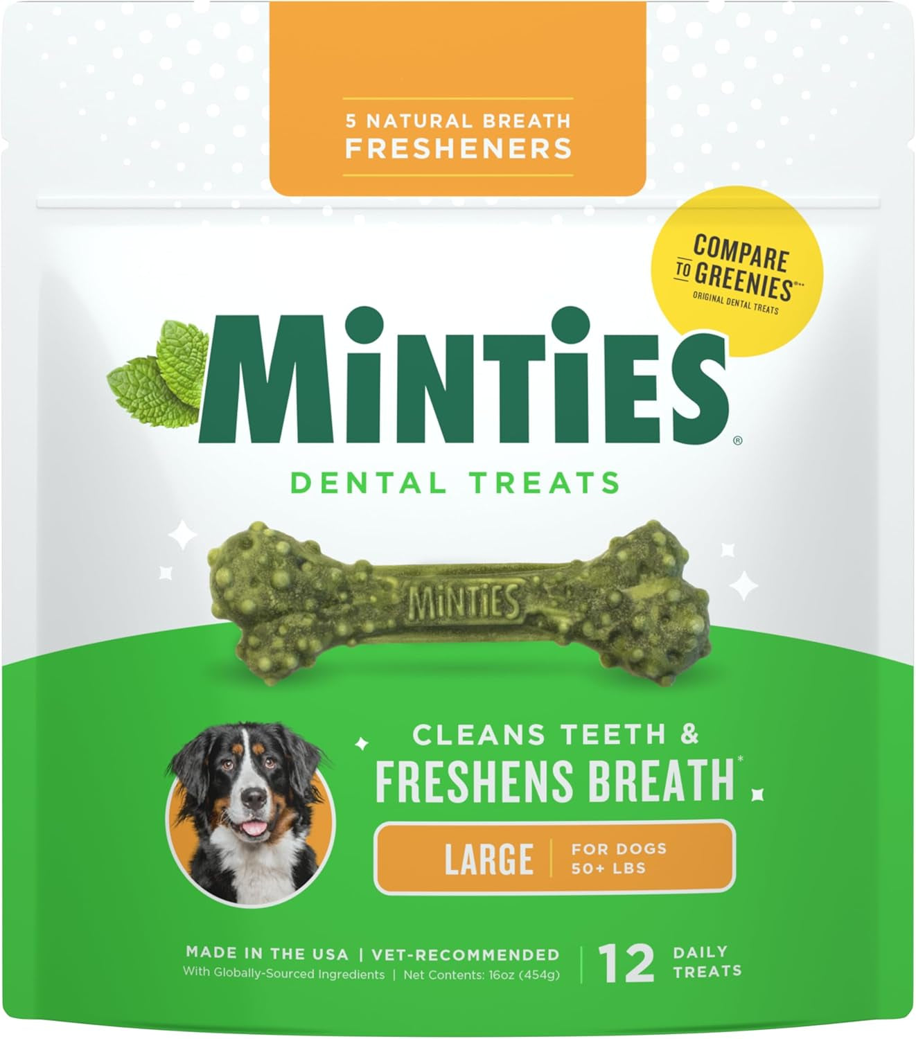 Dental Chews for Dogs, 20 Count, Vet-Recommended Mint-Flavored Dental Dog Treats for Medium Sizes 25-50 Lbs, Bones Clean Teeth, Fight Bad Breath, and Removes Plaque and Tartar