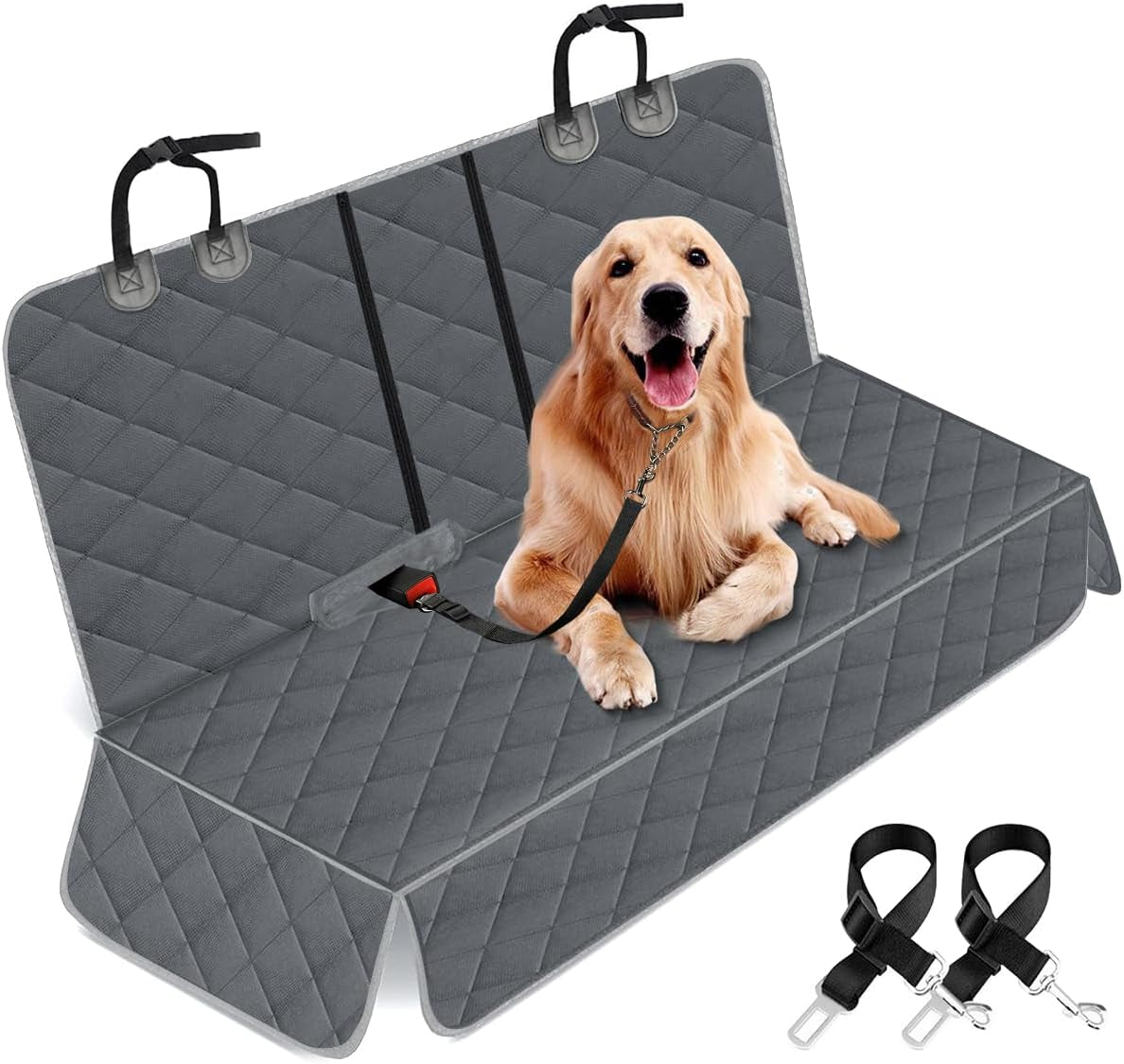 Dog Car Seat Cover, Back Seat Cover for Dogs Pet Car Seat Protector Waterproof Rear Seat Cover Durable Car Seat Cover, Fits Middle Armrest for Most Cars Suvs Trucks (53” Width)- Black