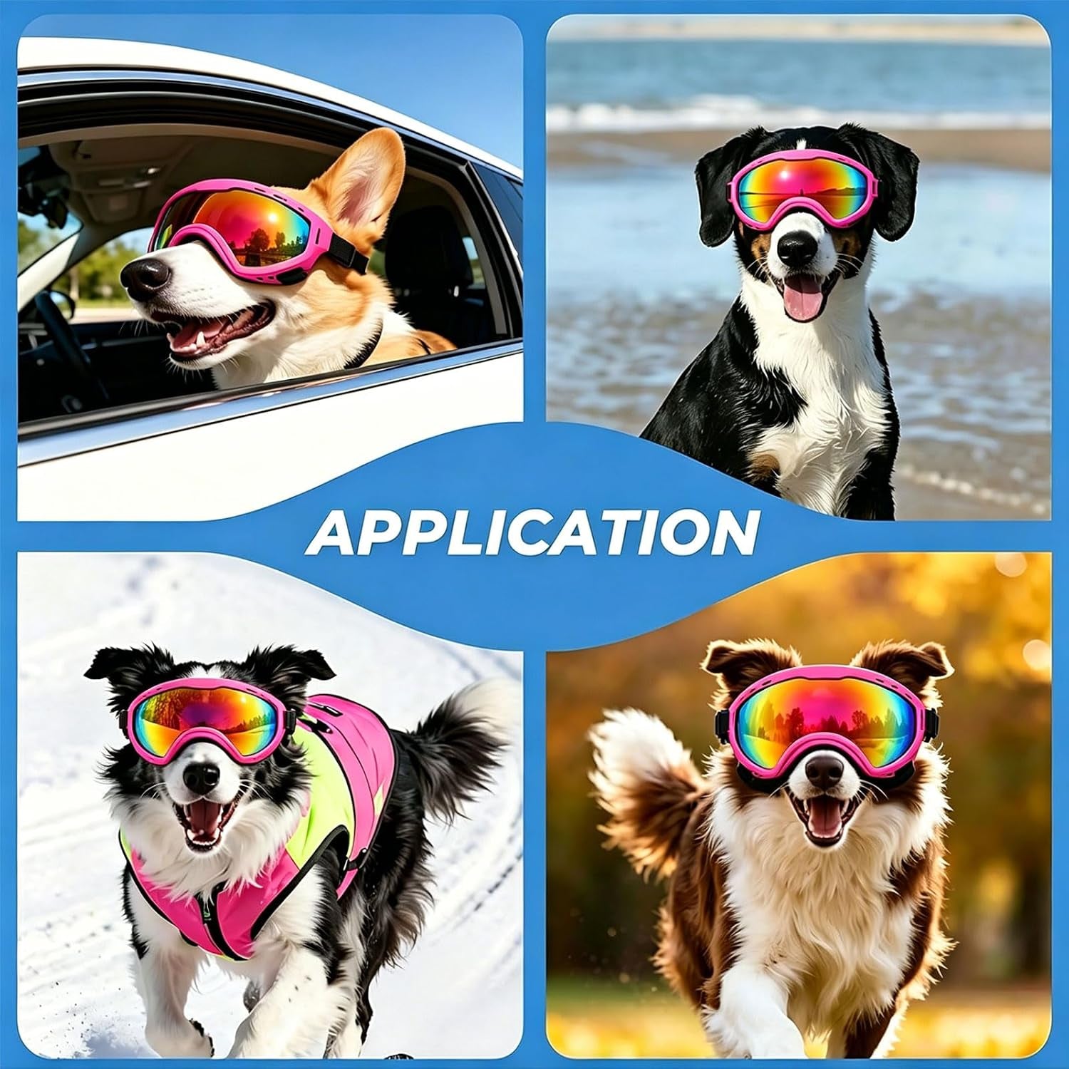 Dog Goggles for Medium to Large Breeds, UV Protection Dog Sunglasses with Colored PC Lens, Soft TPU Frame and Adjustable Straps, Windproof Dustproof Anti-Fog Pet Eyewear for Outdoor Activities (Pink)