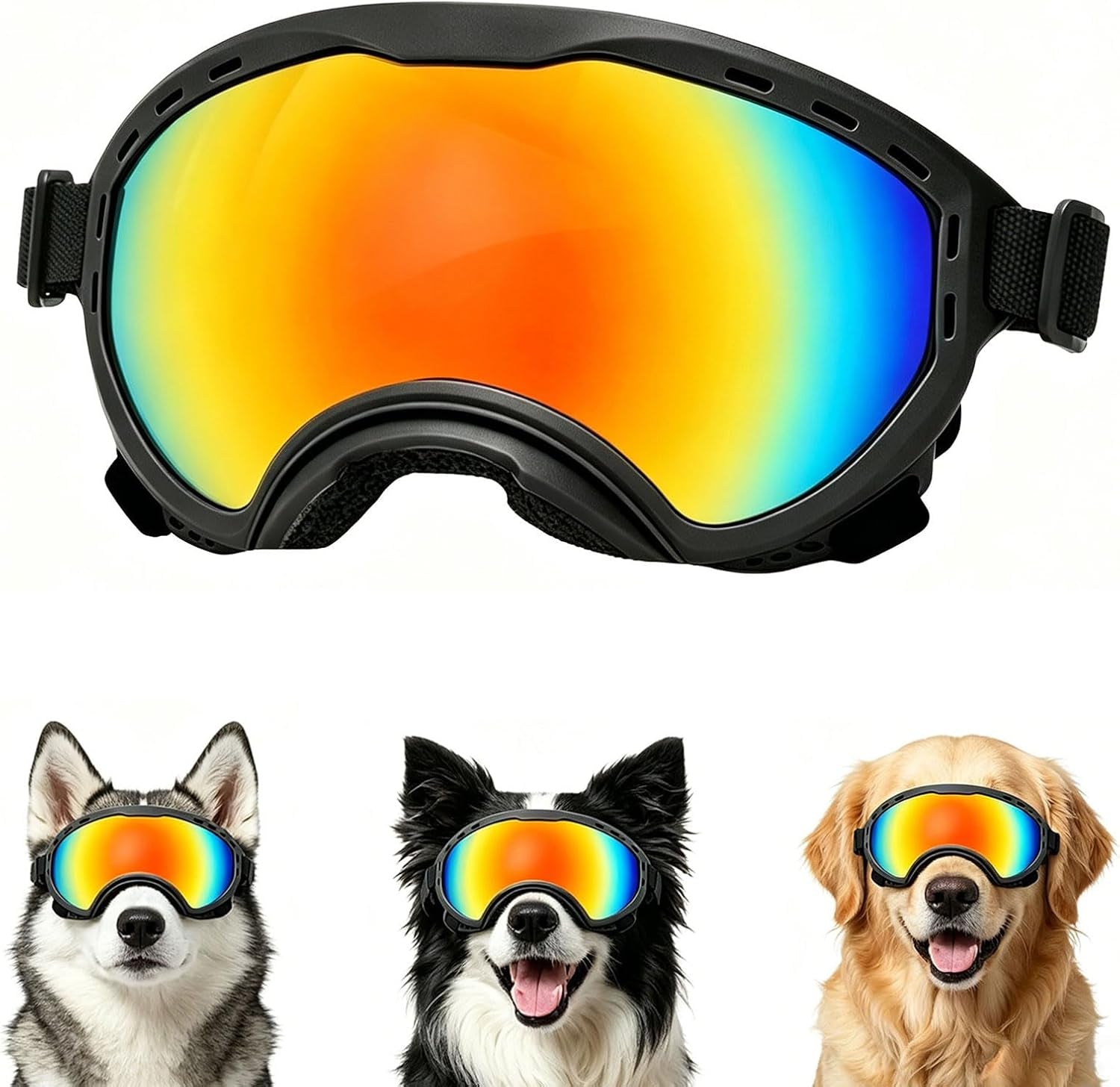 Dog Goggles for Medium to Large Breeds, UV Protection Dog Sunglasses with Colored PC Lens, Soft TPU Frame and Adjustable Straps, Windproof Dustproof Anti-Fog Pet Eyewear for Outdoor Activities (Pink)