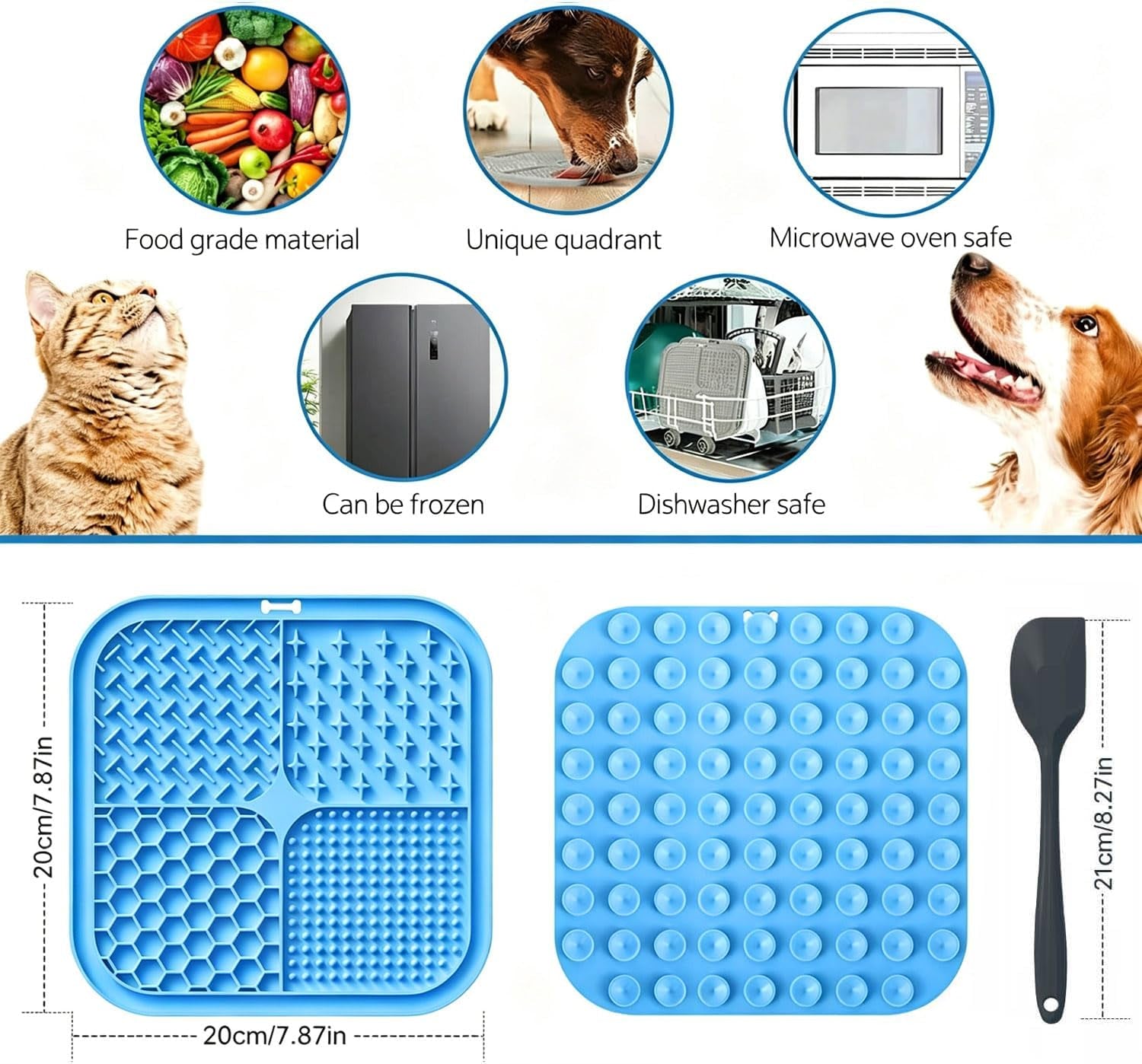 Licking Mat for Dogs & Cats with Suction Cups, 1 Pack Square Silicone Dog Slow Feeder Lick Pat for Anxiety Relief, Dog Toys to Keep Them Busy, Pets Bathing Training Grooming Mat 7.8 * 7.8 Inches
