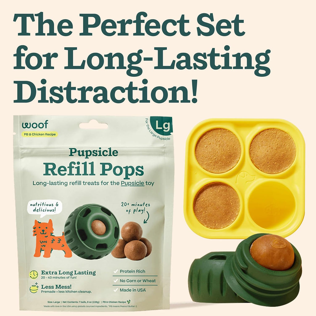 Starter Pack - Interactive Dog Ball Toy for Boredom - Dog Treat Molds Silicone - Chicken-Flavored Healthy Treats for Dogs - Pupsicle Doggy Enrichment Toy - for Large Pups - 25-75 Lbs