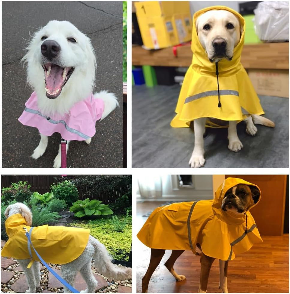 Dog Raincoats with Reflective Strip Hoodie,Poncho Jacket for Large Dogs Fit Golden Retriever Doodle (A1-Yellow, 24B (65-80 Lbs))