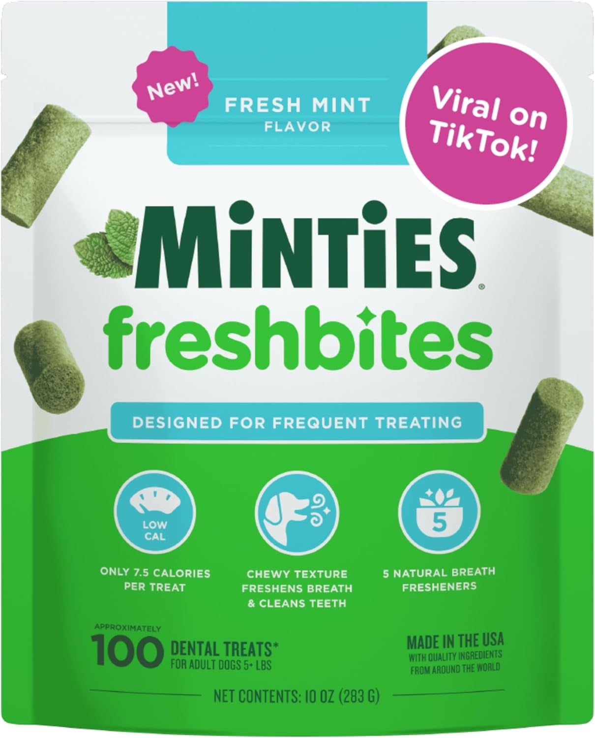 Dental Chews for Dogs, 20 Count, Vet-Recommended Mint-Flavored Dental Dog Treats for Medium Sizes 25-50 Lbs, Bones Clean Teeth, Fight Bad Breath, and Removes Plaque and Tartar